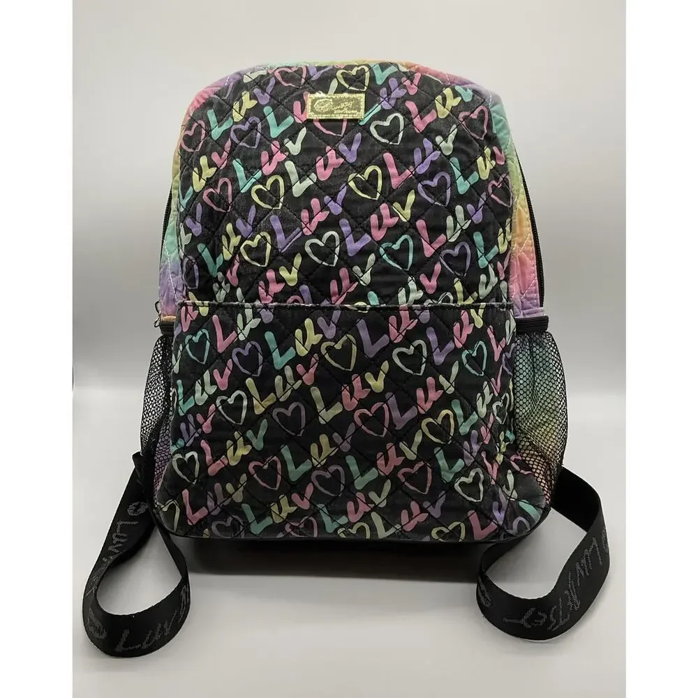 Betsey Johnson Backpack Bag‎ 12”H x 12”W x 3.5” Pink Black Hearts Luv Betsey